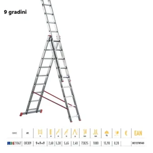 Nieuw Scala 3 elementi gradini 9+9+9 Or309 allungabile alluminio Marchetti 16469